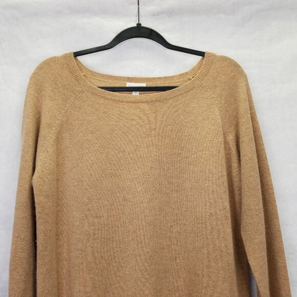 Garnet Hill Shirt Tail Cashmere Sweater Women's L Oatmeal Brown Sheer Lace Hem - Picture 4 of 15